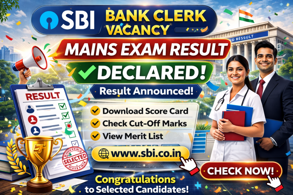 SBI Bank Clerk Vacancy Mains Exam Result