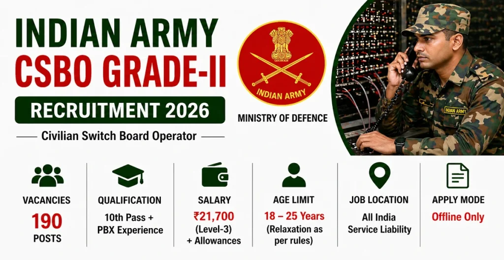 Indian Army 190 CSBO Grade-II Offline Form