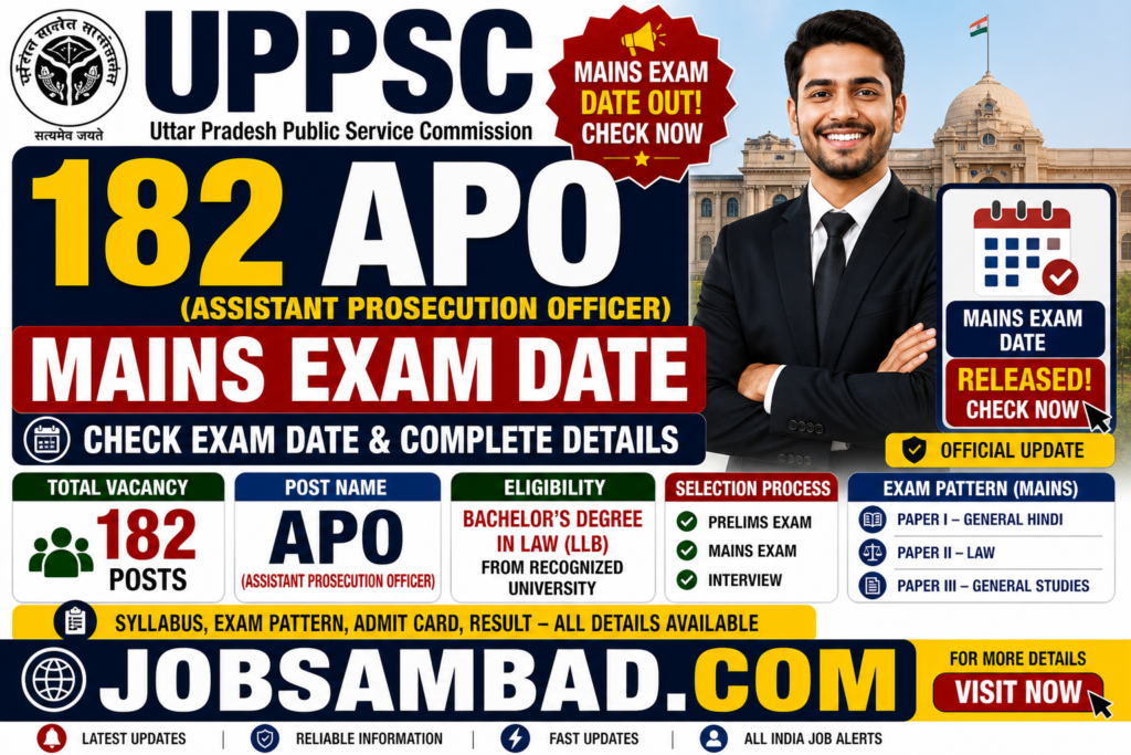 UPPSC 182 APO Vacancy Mains Exam Date