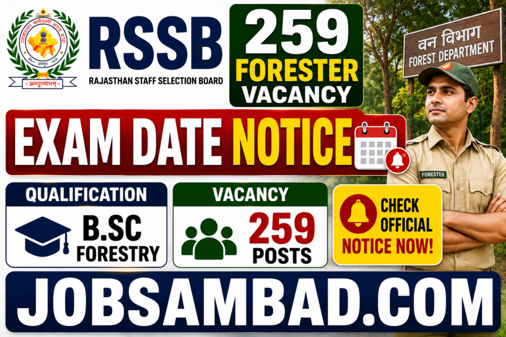 RSSB 259 Forester Vacancy Exam Date Notice