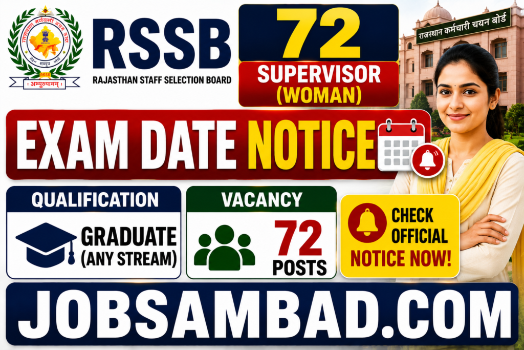 RSSB 72 Supervisor (Woman) Exam Date Notice
