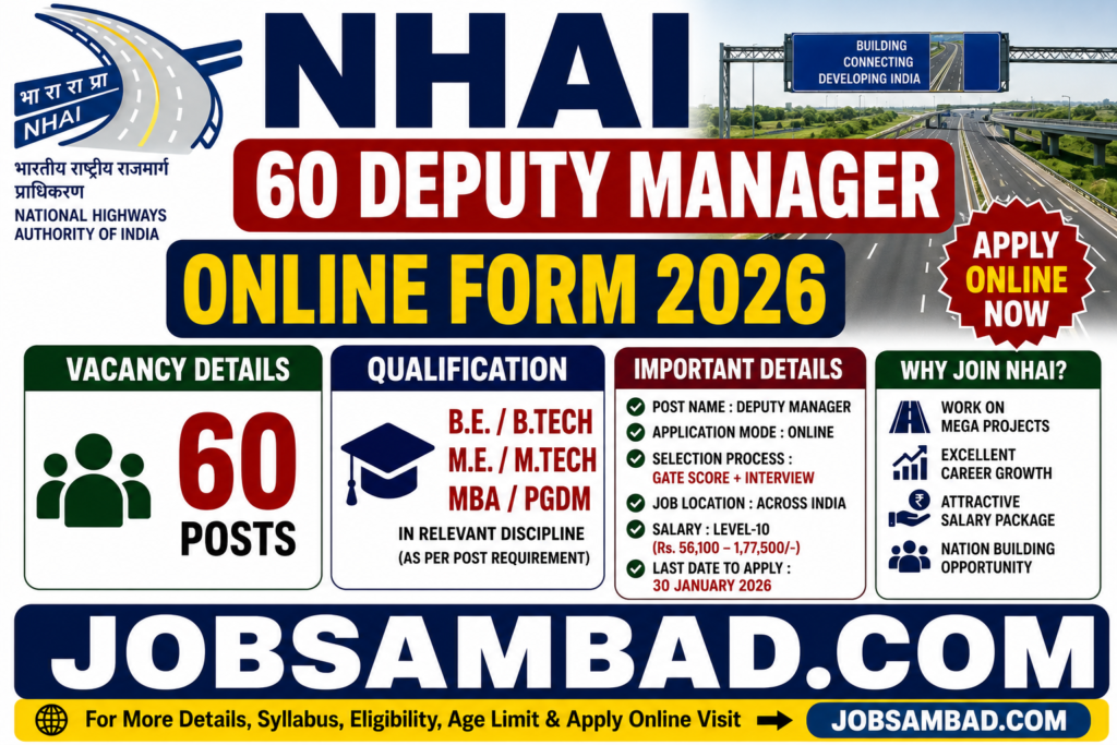 NHAI 60 Deputy Manager Online Form 2026