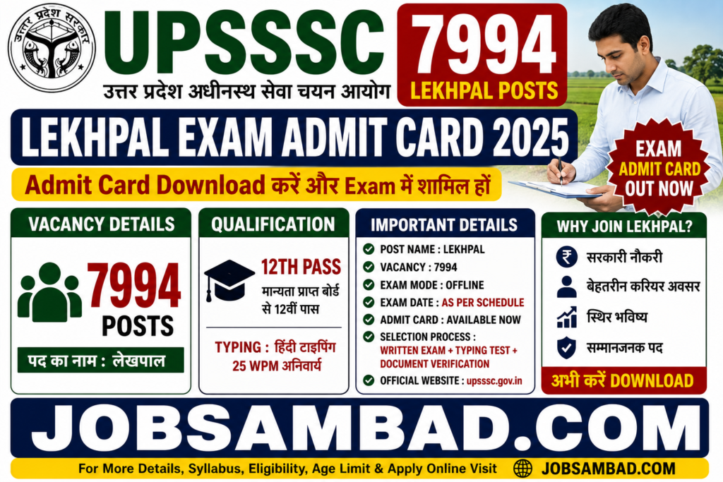 UPSSSC 7994 Lekhpal Posts Exam Admit Card