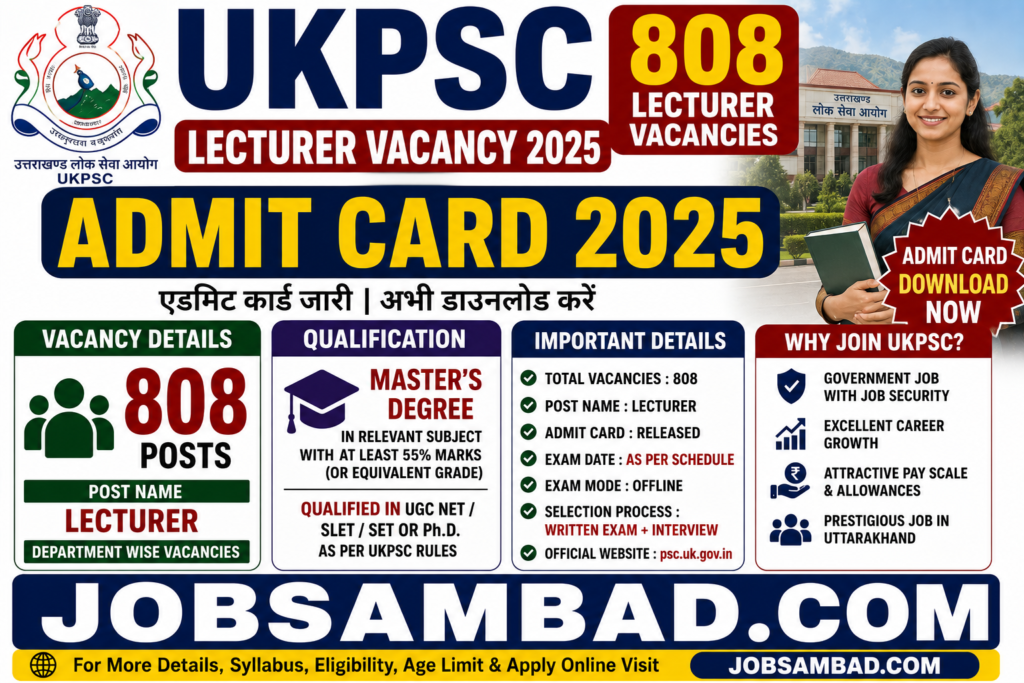 UKPSC 808 Lecturer Vacancy Admit Card