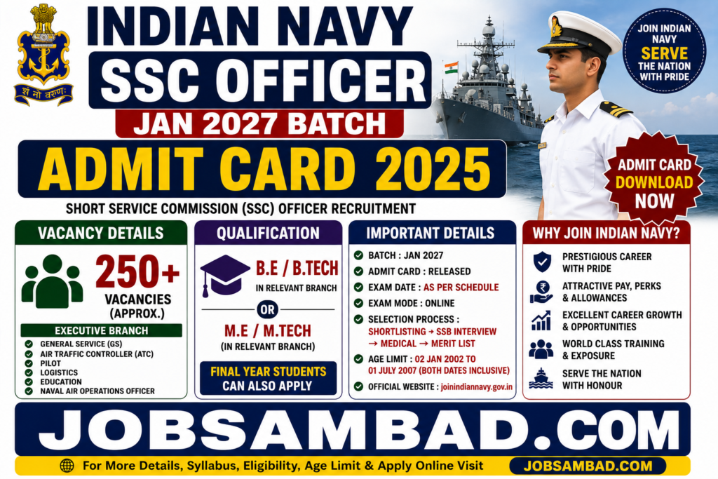 Navy SSC Officer Jan 2027 Batch Admit Card