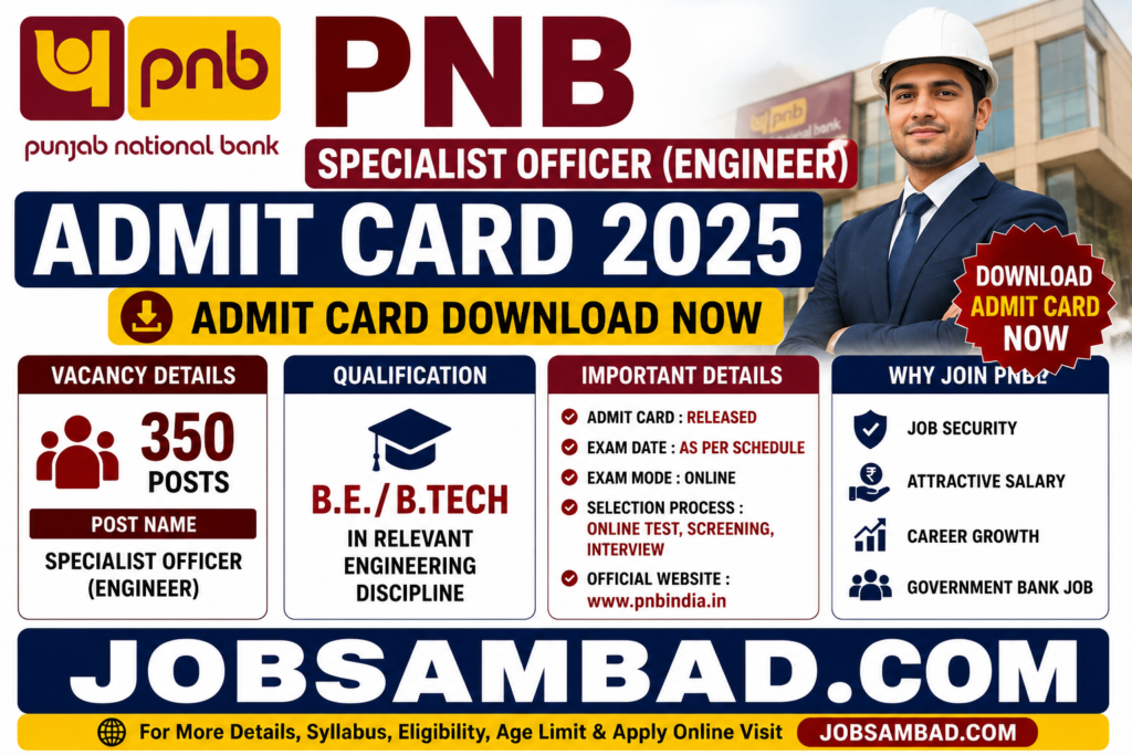 PNB Specialist Officer (Engineer) Admit Card