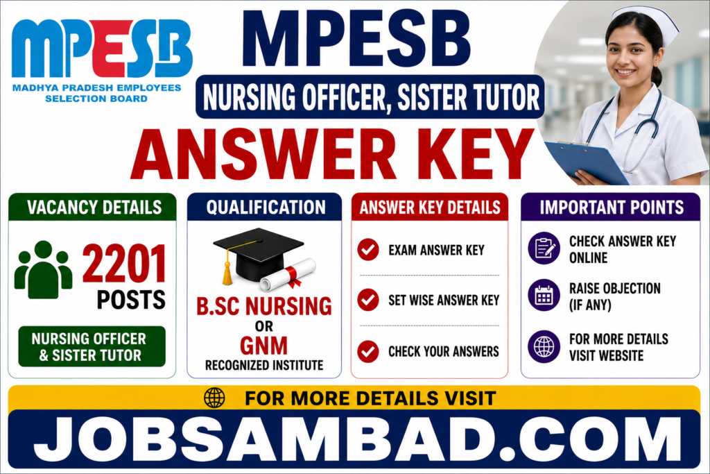 MPESB Nursing Officer, Sister Tutor Answer Key