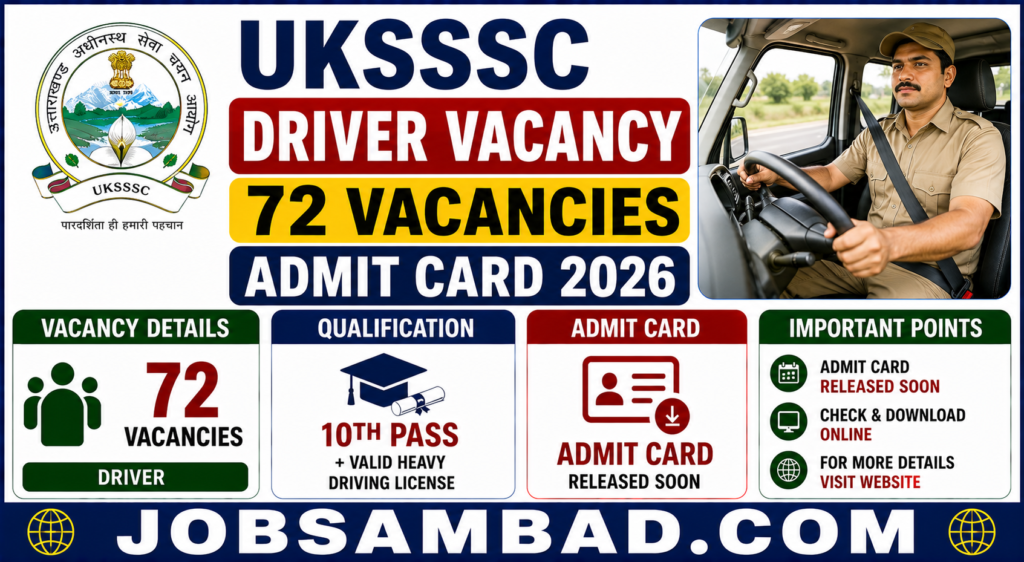 UKSSSC 72 Driver Vacancy Admit Card 2026