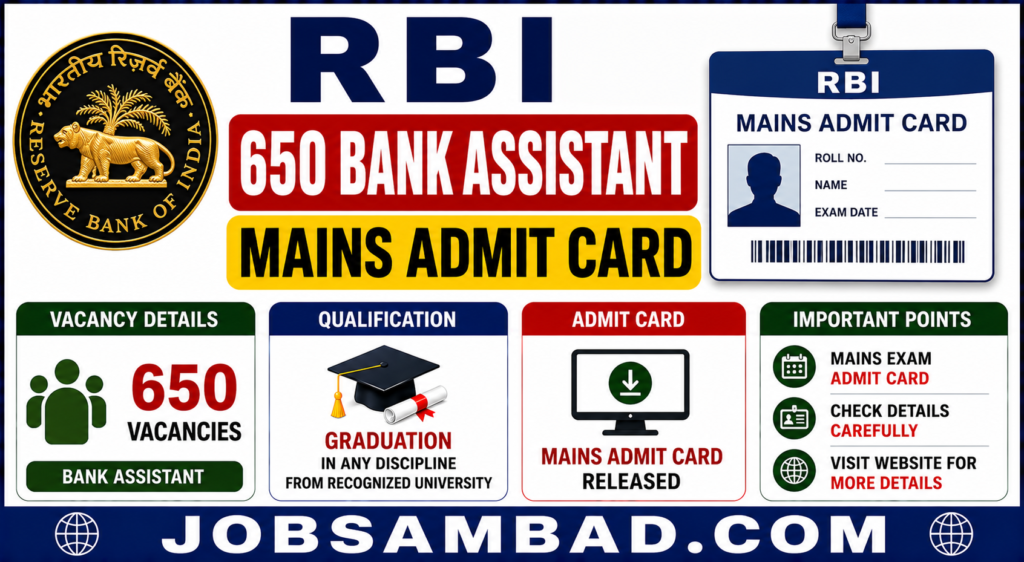 RBI 650 Bank Assistant Mains Admit Card