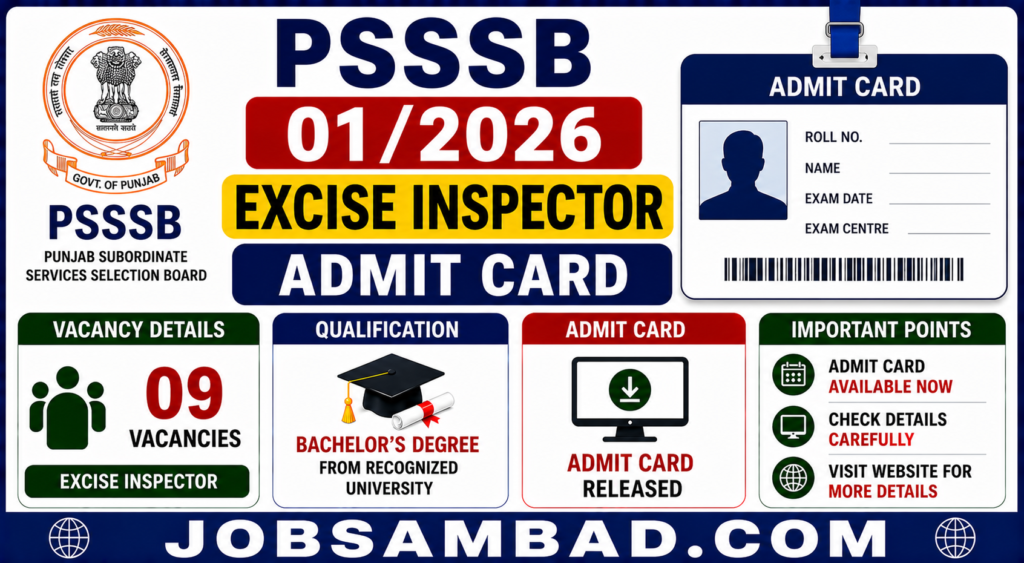 PSSSB 01/2026 Excise Inspector Admit Card