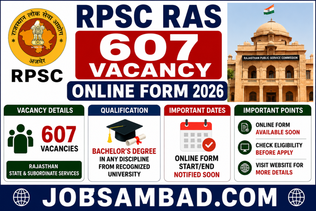RPSC RAS 607 Vacancy Online Form 2026