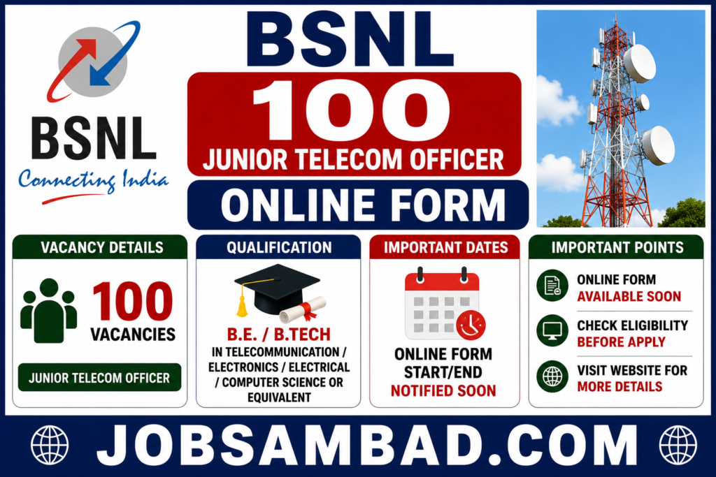 BSNL 100 Junior Telecom Officer Online Form