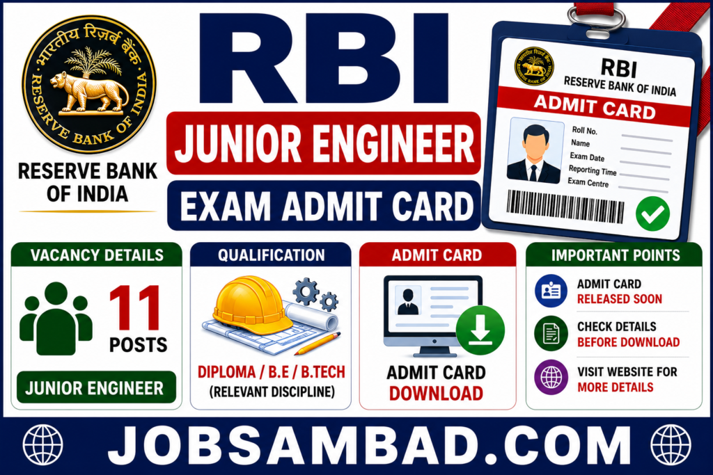 RBI Junior Engineer Vacancy Exam Admit Card
