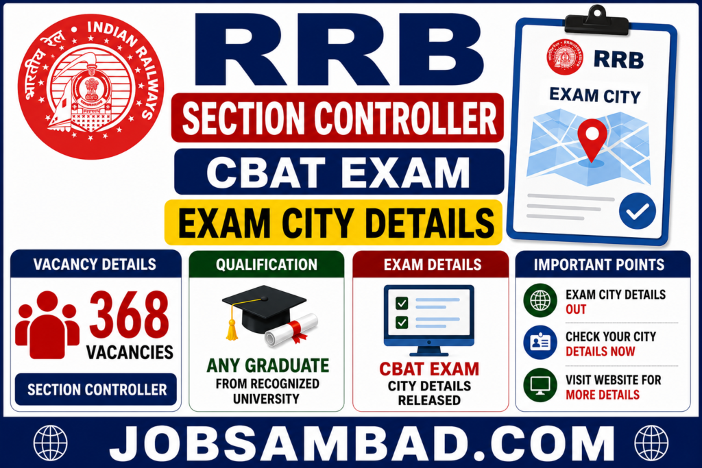 RRB Section Controller CBAT Exam City Details