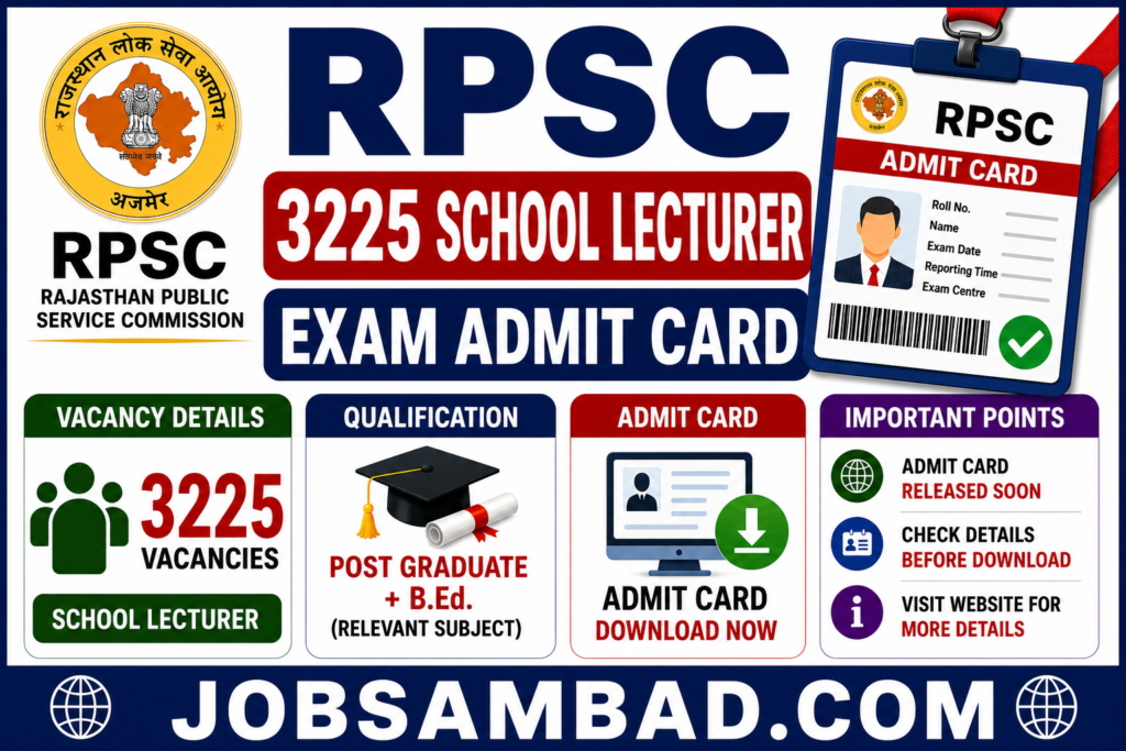 RPSC 3225 School Lecturer Exam Admit Card