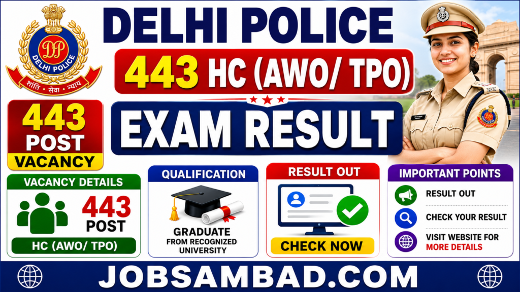 Delhi Police 443 HC (AWO/ TPO) Exam Result
