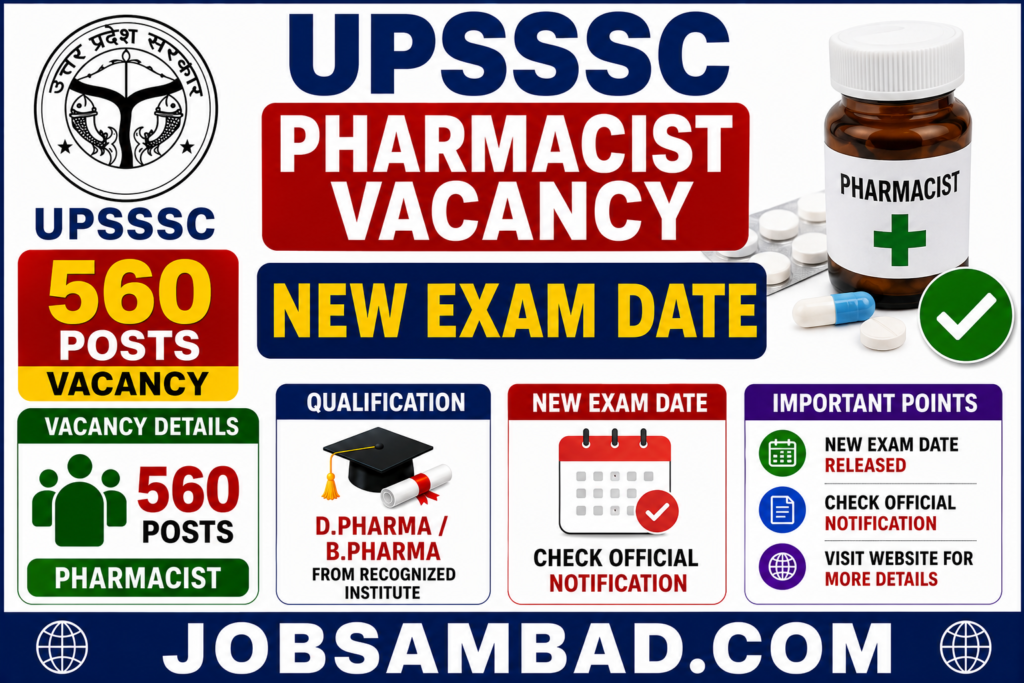 UPSSSC Pharmacist Vacancy New Exam Date