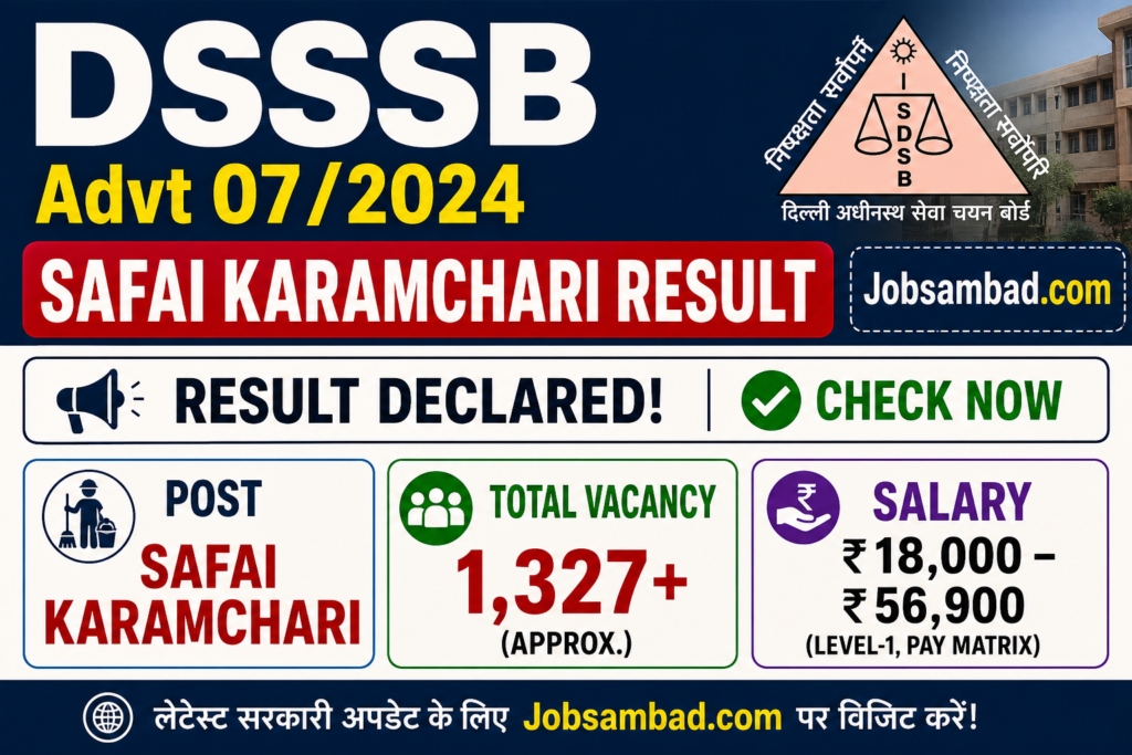 DSSSB Advt 07/2024 Safai Karamchari Result