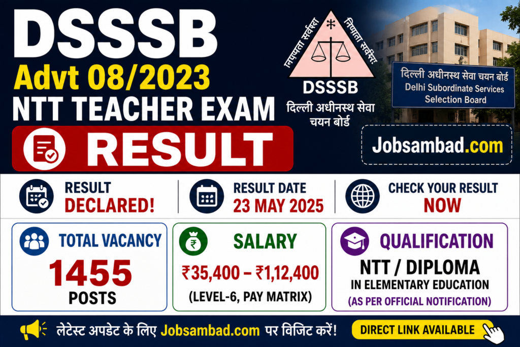 DSSSB Advt 08/2023 NTT Teacher Exam Result