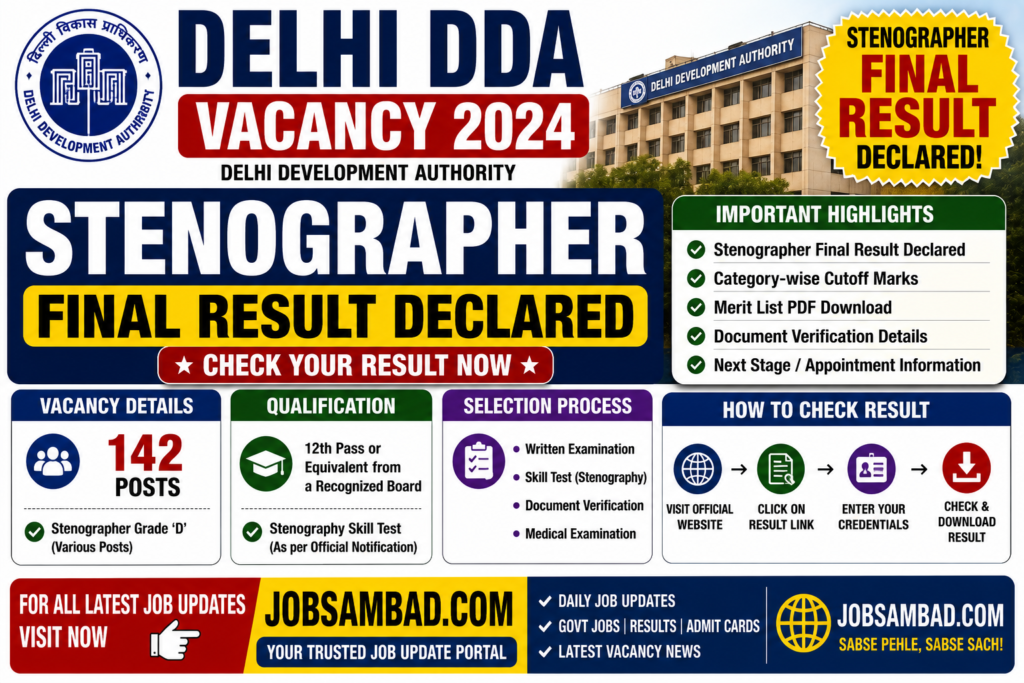 Delhi DDA Vacancy Stenographer Final Result