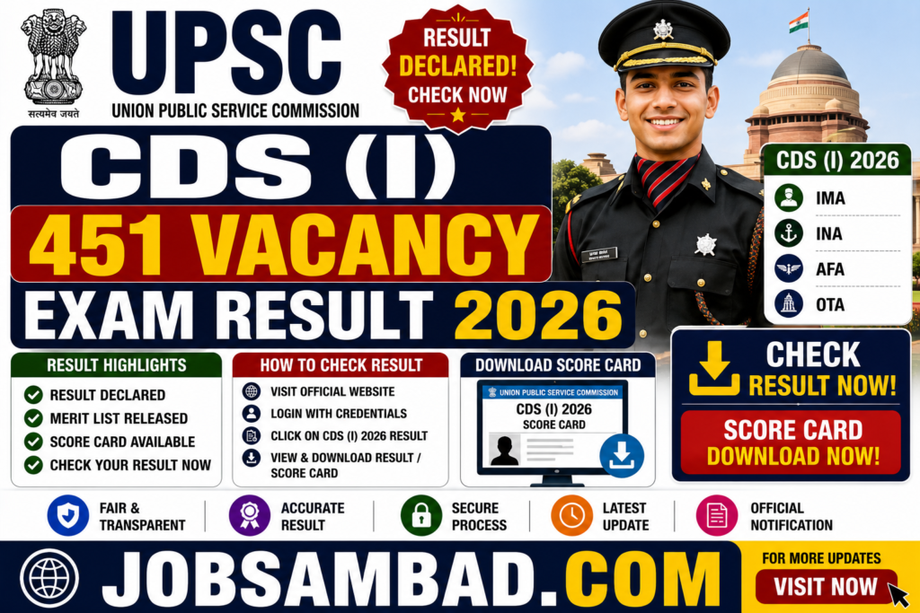 UPSC CDS (I) 451 Vacancy Exam Result 2026