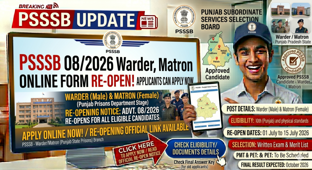 PSSSB 08/2026 Warder, Matron Form Re-Open  