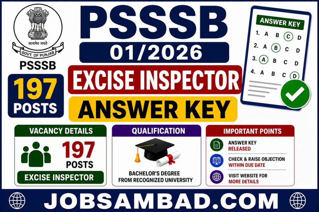 PSSSB 01/2026 Excise Inspector Answer Key