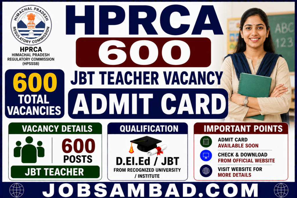 HPRCA 600 JBT Teacher Vacancy Admit Card