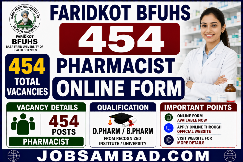 Faridkot BFUHS 454 Pharmacist Online Form