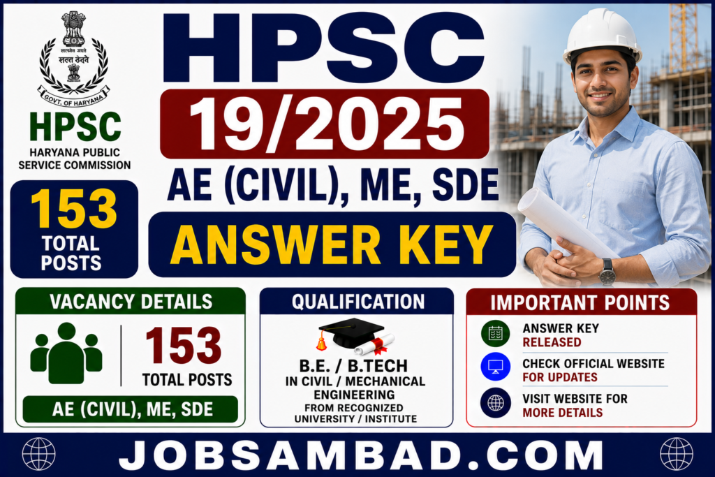 HPSC 19/2025 AE (Civil), ME, SDE Answer Key