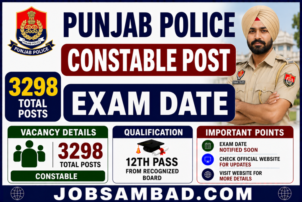 Punjab Police 3298 Constable Post Exam Date