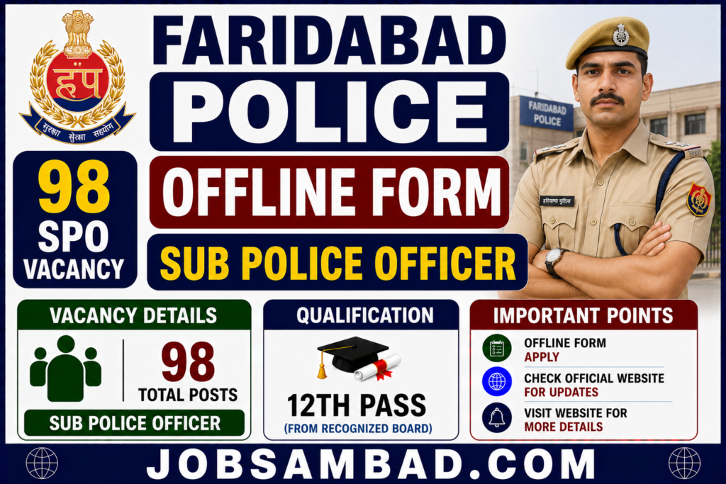 Faridabad Police 98 SPO Vacancy Offline Form