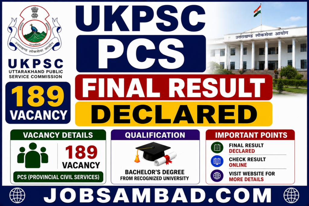 UKPSC PCS 189 Vacancy Final Result Declared