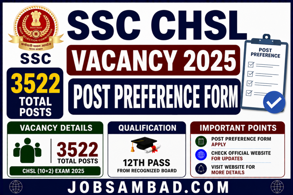 SSC CHSL Vacancy 2025 Post Preference Form