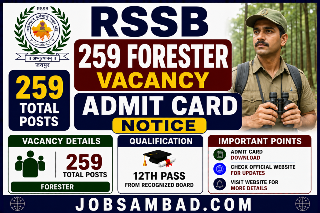 RSSB 259 Forester Vacancy Admit Card Notice