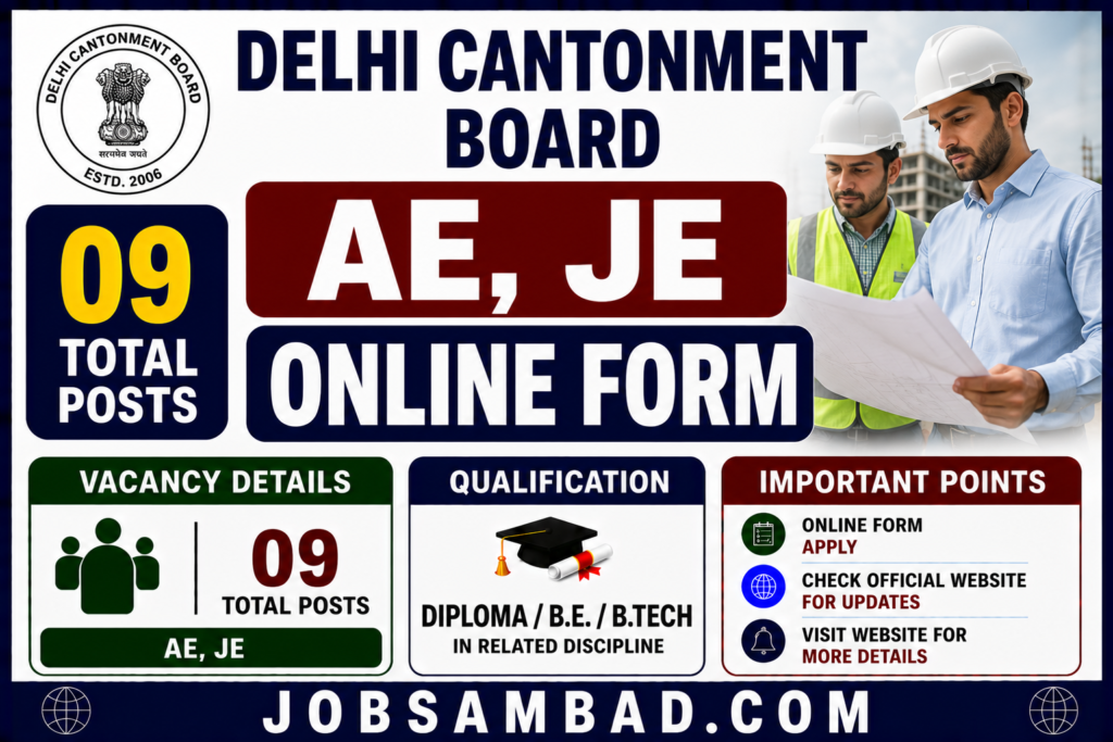 Delhi Cantonment Board AE, JE Online Form