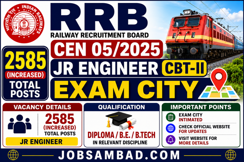 RRB CEN 05/2025 Jr Engineer CBT-II Exam City