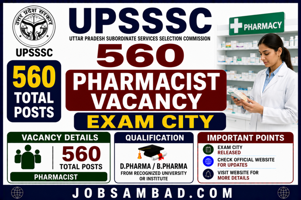 UPSSSC 560 Pharmacist Vacancy Exam City