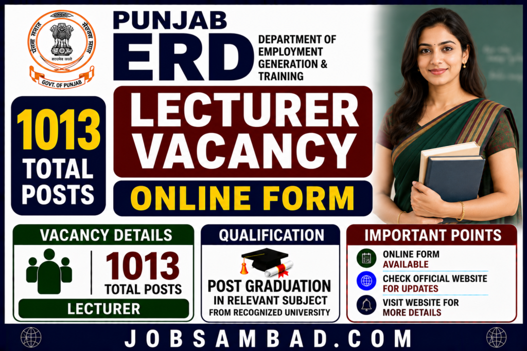 Punjab ERD 1013 Lecturer Vacancy Online Form