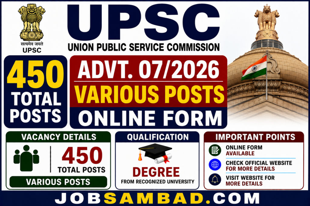 UPSC Advt. 07/2026 Various Posts Online Form