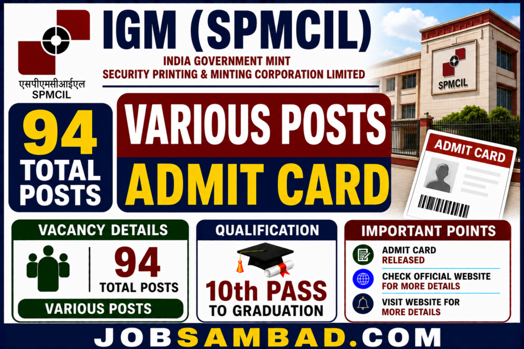 IGM (SPMCIL) 94 Various Posts Admit Card