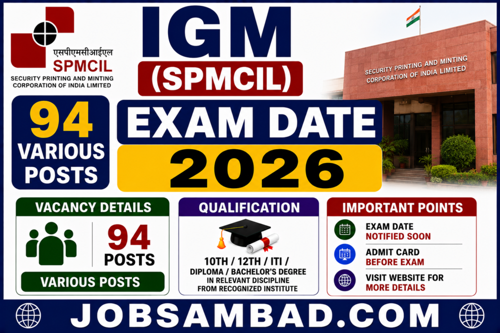 IGM (SPMCIL) 94 Various Posts Exam Date 2026