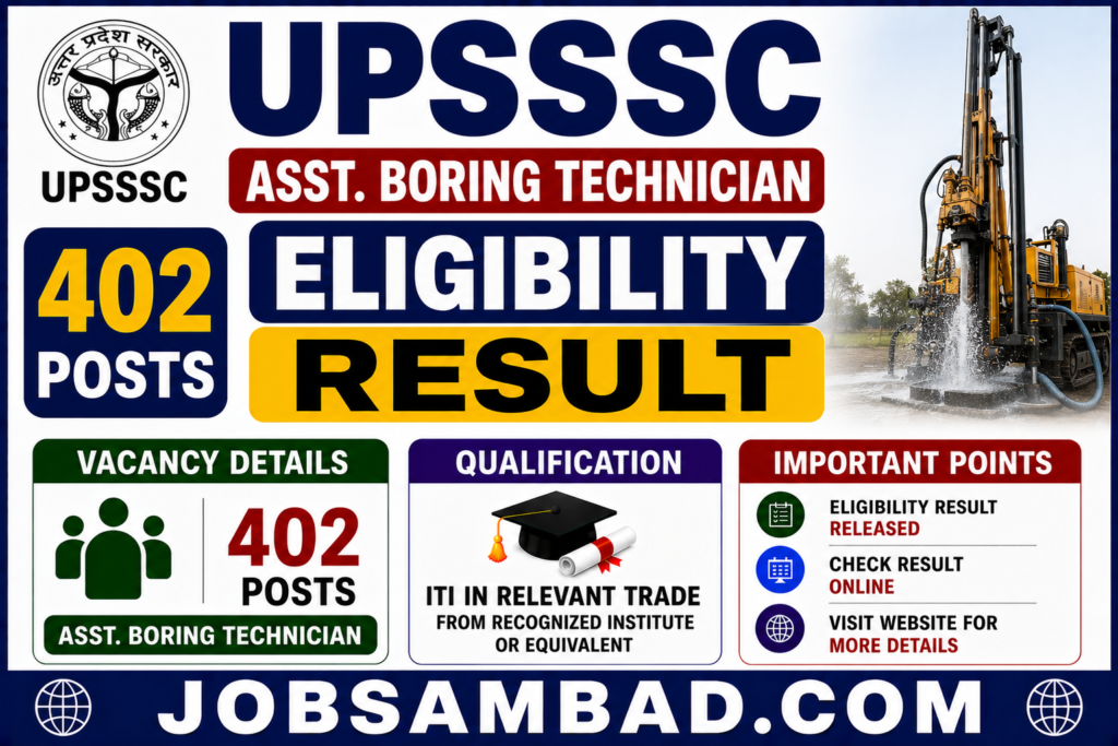 UPSSSC Asst. Boring Technician Eligibility Result