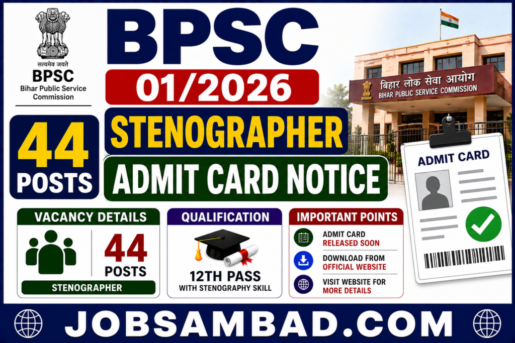 BPSC 01/2026 Stenographer Admit Card Notice