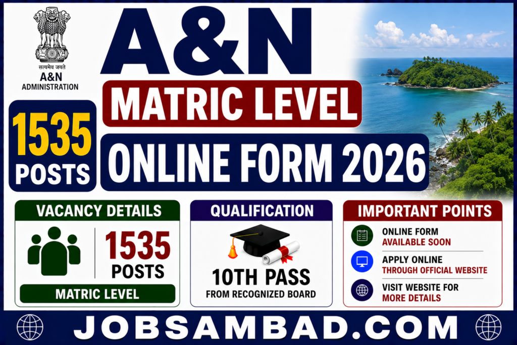 A&N Matric Level 1535 Posts Online Form 2026
