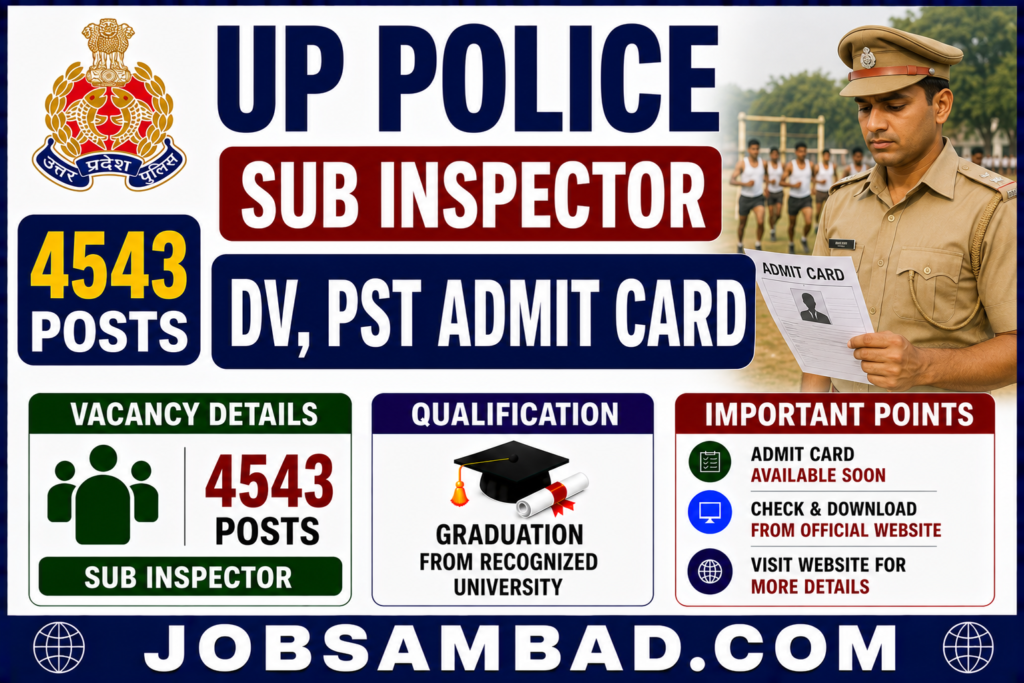 UP Police Sub Inspector DV, PST Admit Card