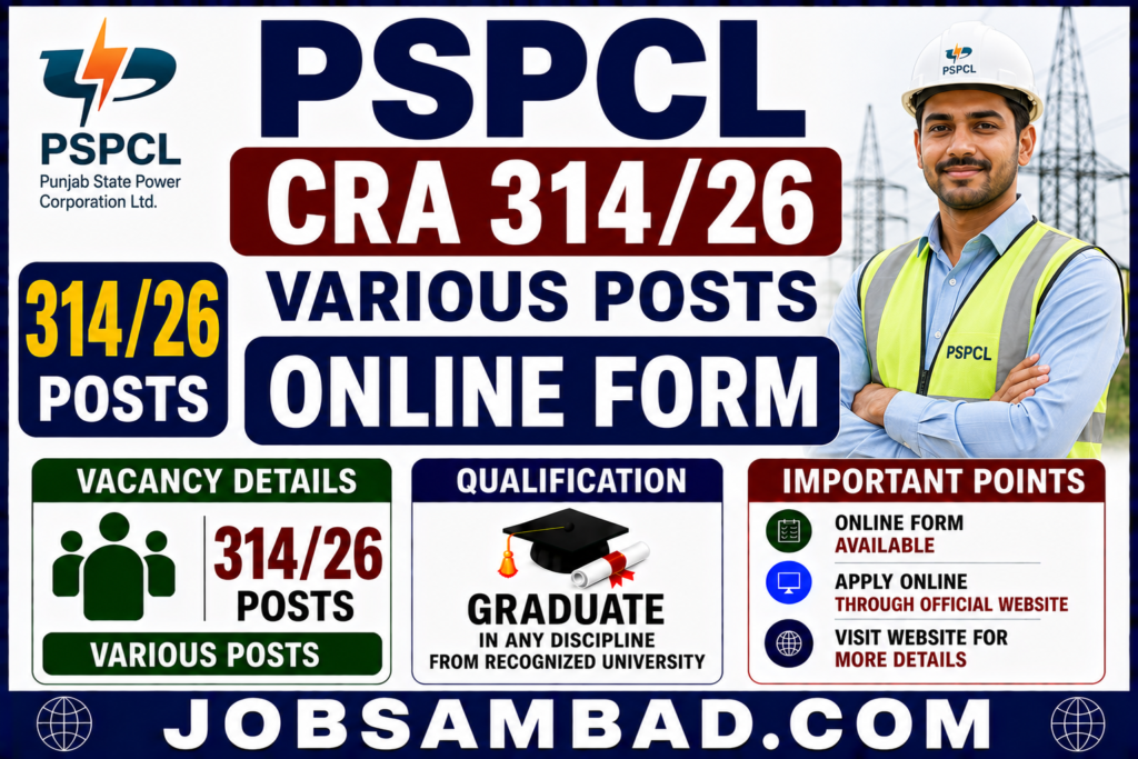 PSPCL CRA 314/26 Various Posts Online Form
