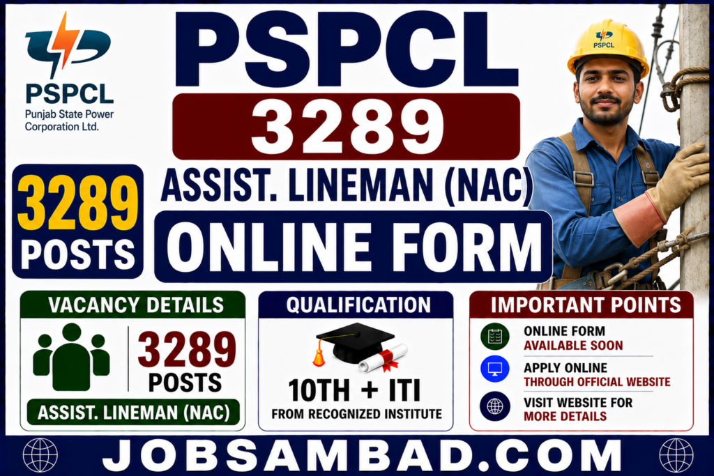 PSPCL 3289 Assist. Lineman (NAC) Online Form