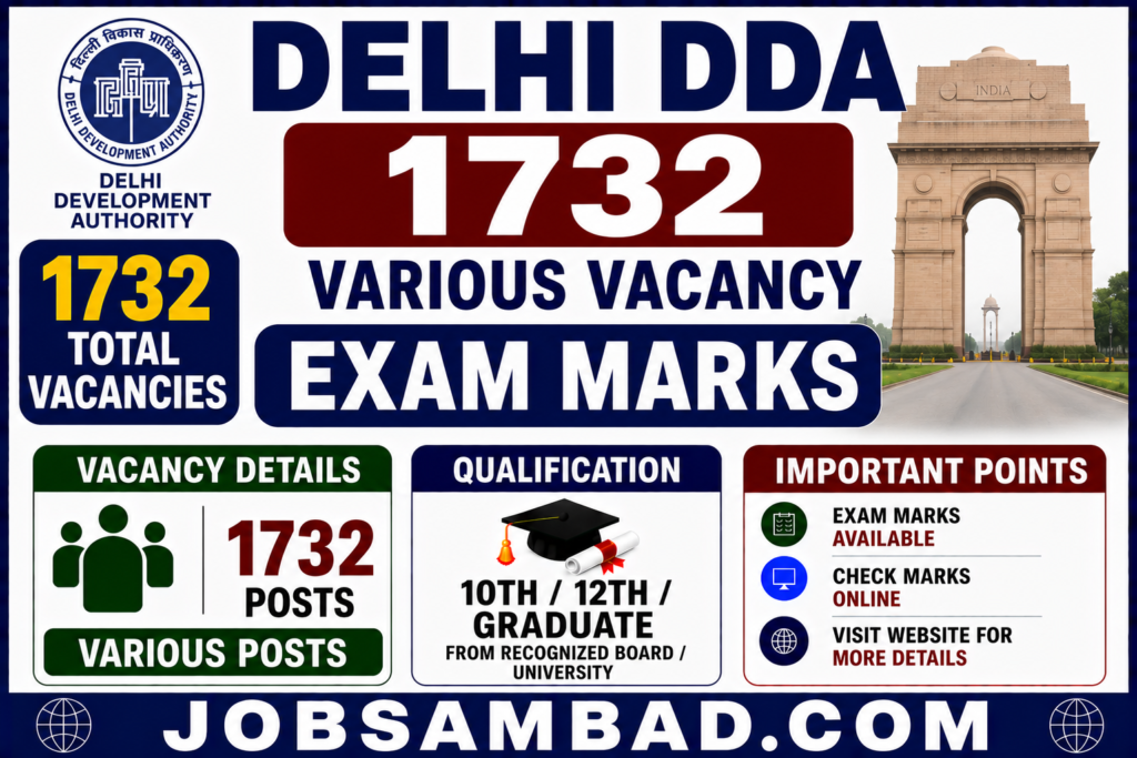 Delhi DDA 1732 Various Vacancy Exam Marks