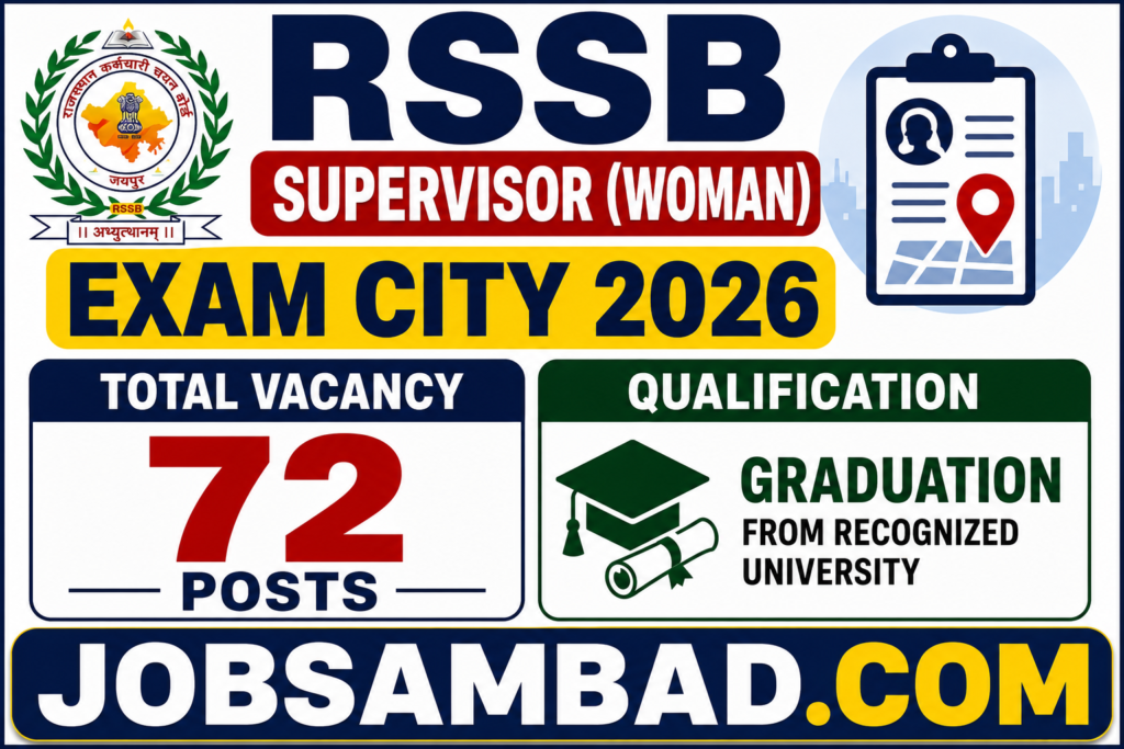 RSSB 72 Supervisor (Woman) Exam City 2026
